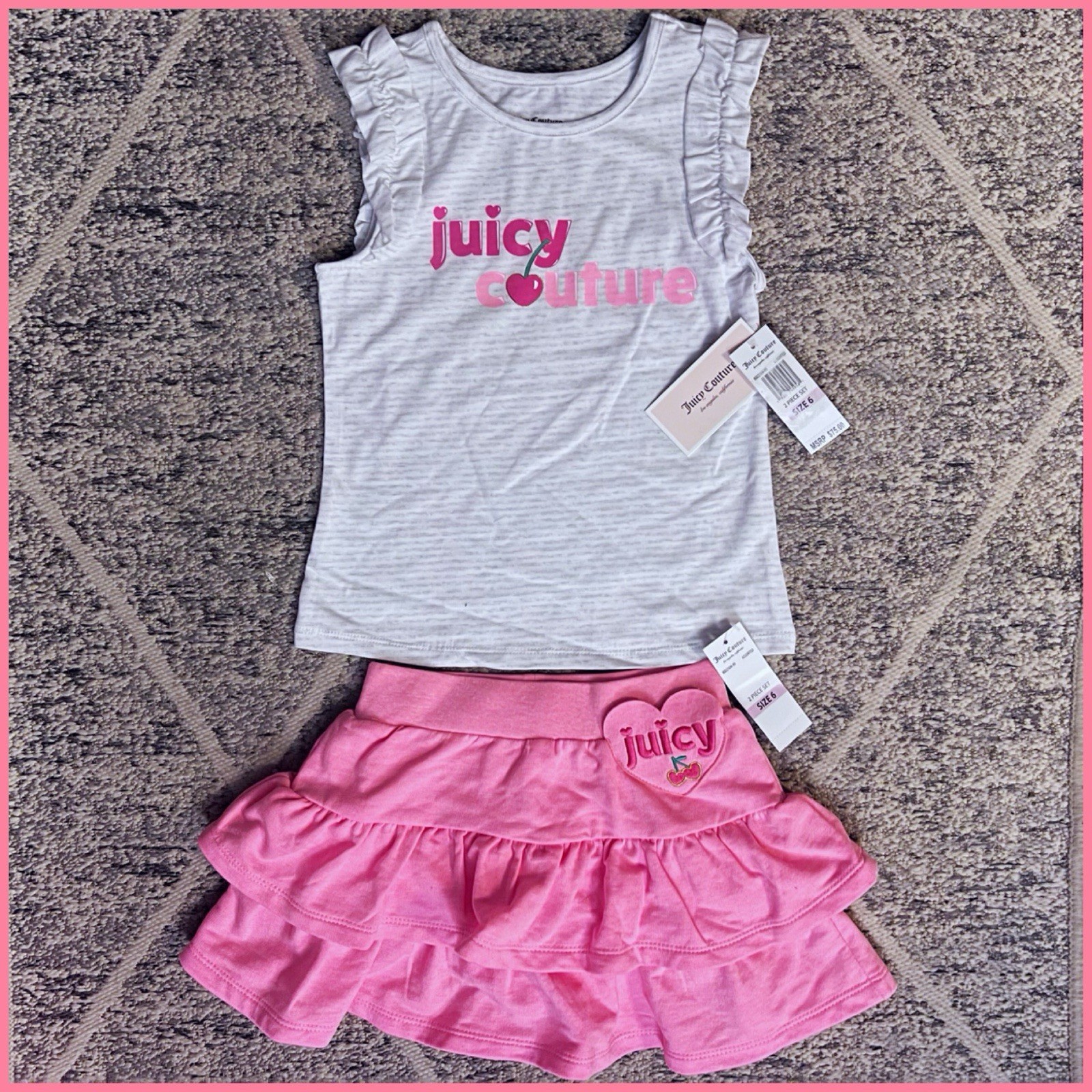 Juicy Couture Girls Size 6 Heather Gray & Pink Color 2pc Ruffle Scooter Set $75