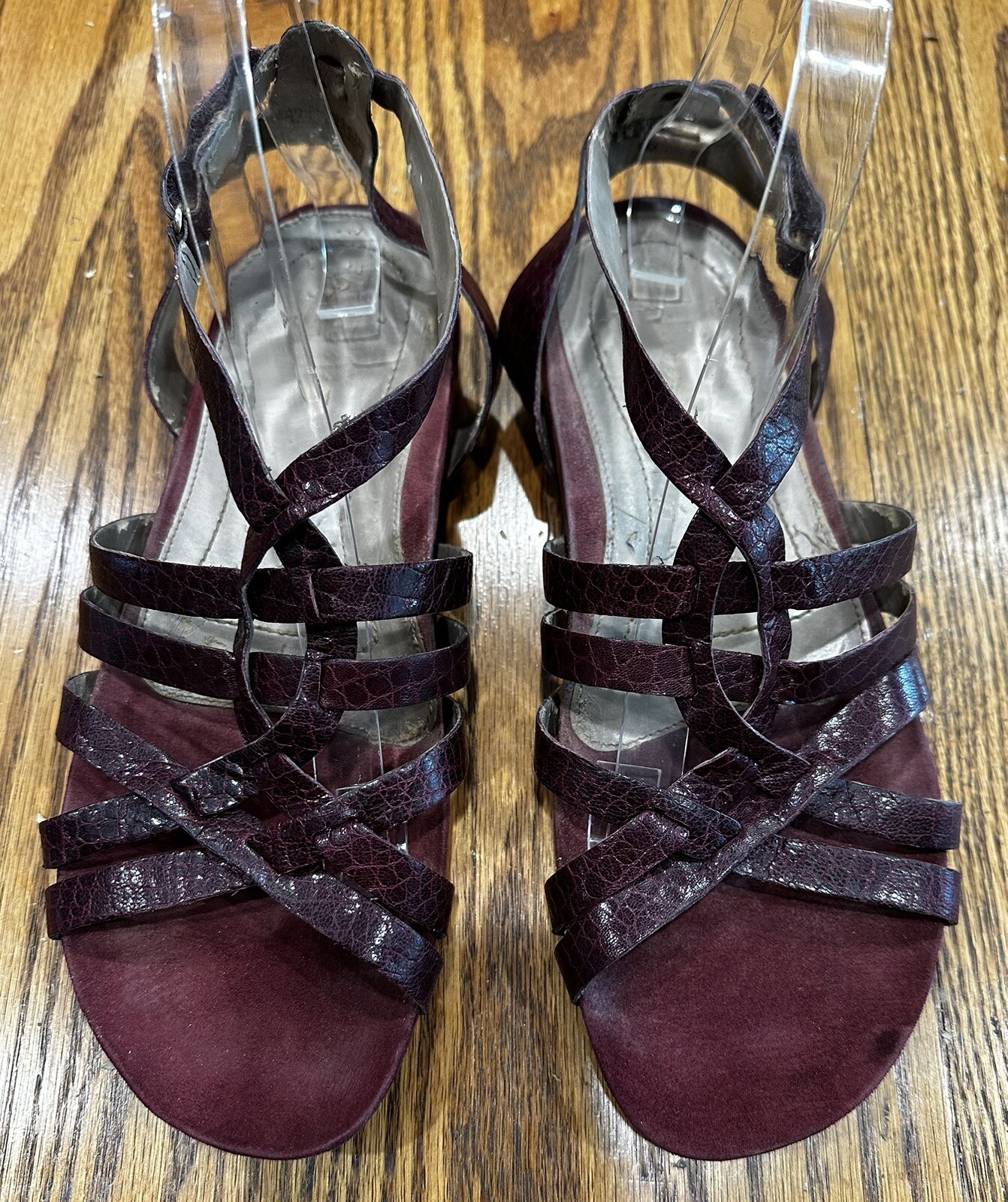 EASY SPIRIT GINNIES Burgundy LEATHER STRAPPY comfort SANDALS – 9M 25