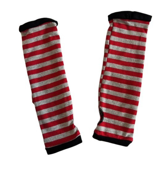 Hot Topic Red, Grey & Black Striped Heart Patch Arm Warmers