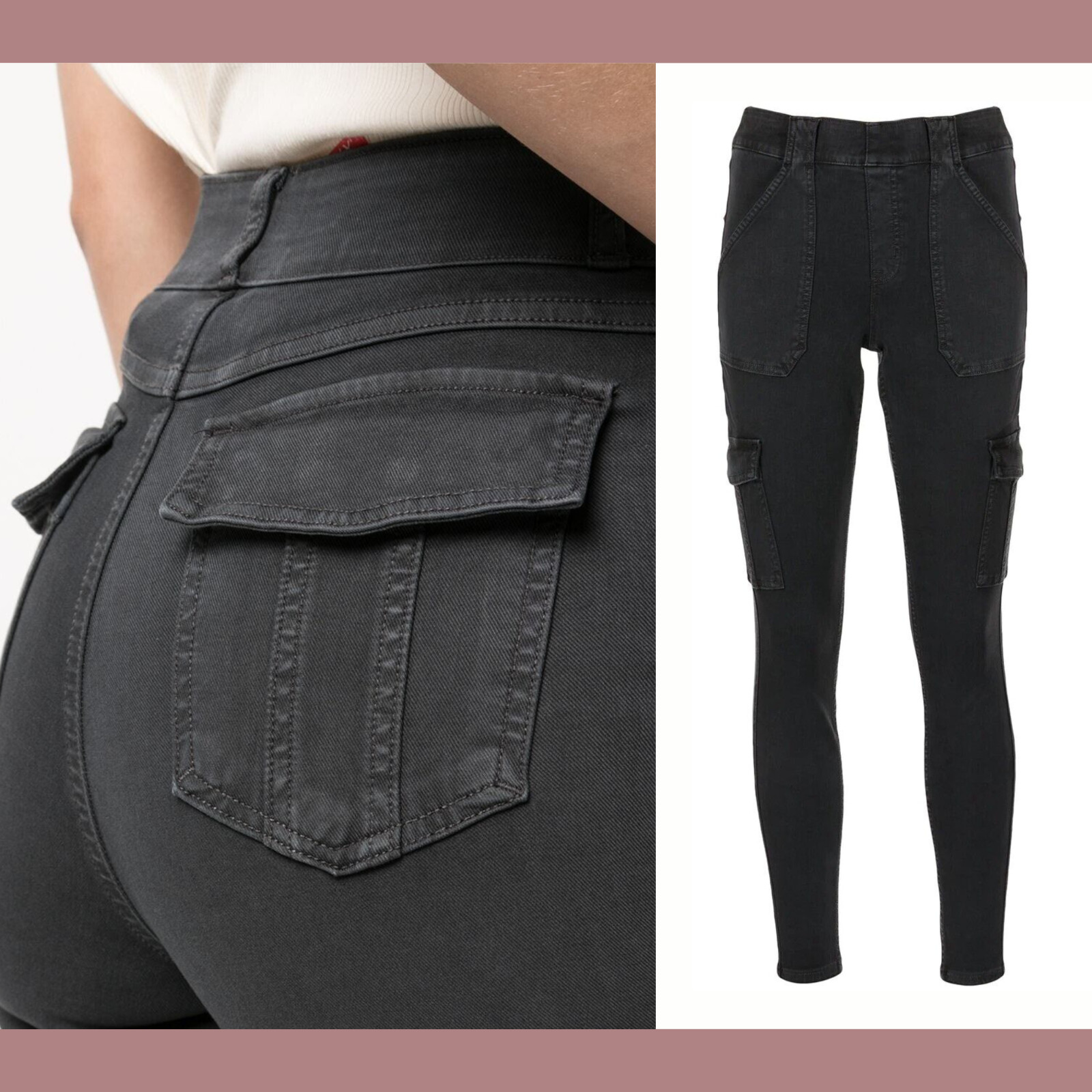 NEW $128 Spanx [ SP Small-Petite ] Twill Ankle Cargo Pants Washed Black #T1775