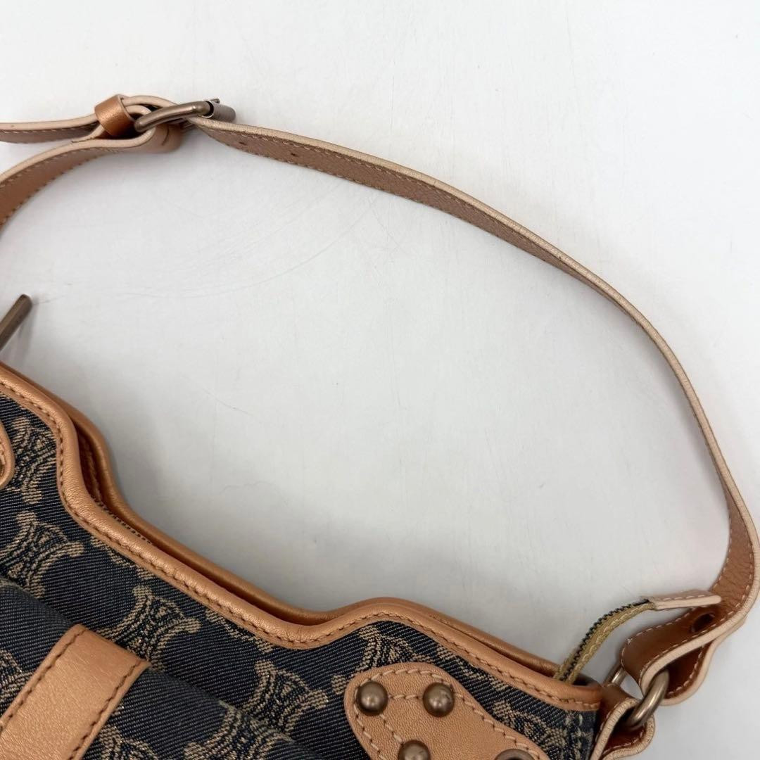 CELINE Paris Macadam Shoulder Bag Indigo Triomphe Denim Leather Authentic Italy