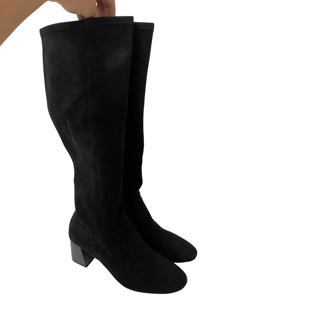 Boden Womens Cara Heeled Stretch Knee Boots Size EU 39 US 8 Black A1579 NWOB