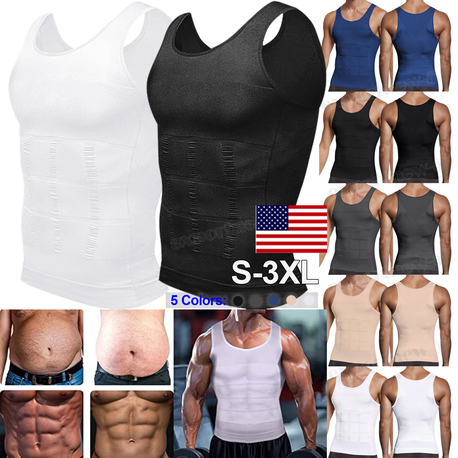 Mens Body Shaper Slimming Shirt Compression Vest Slim Shapewear Tank Top Girgle