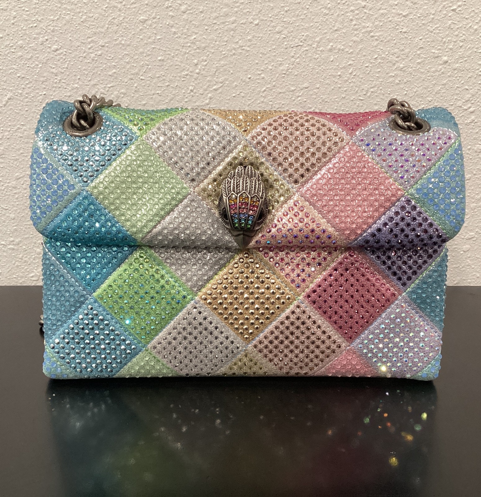 Kurt Geiger Medium 8.5″ x 6″ x 2.75″ Rainbow Iridescent Pink Blue Peach Crystal