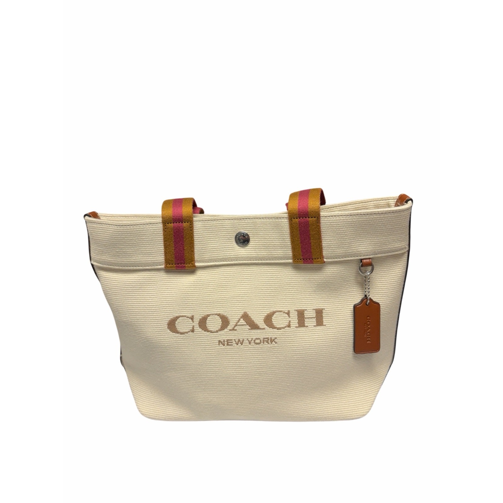 Coach City Tote Canvas Logo Bag Cream Pink Stripe Handles CK168