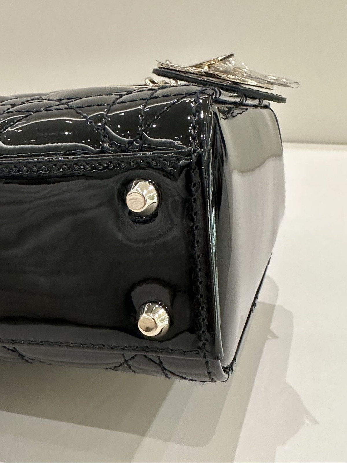 Dior Lady Dior 3-Grid Black Patent Leather Gold Chain Bag Duty Paid