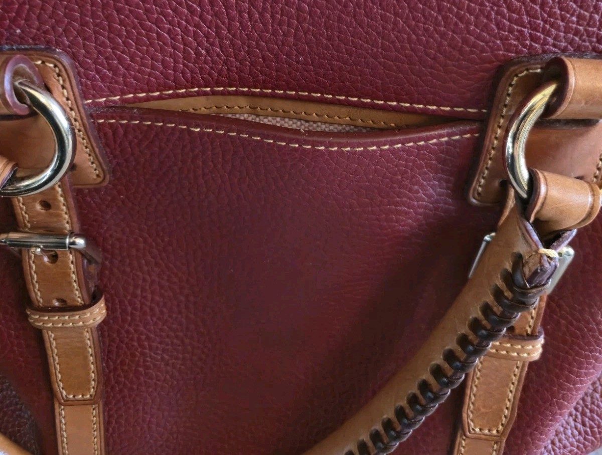 Dooney & Bourke Red Satchel Top Handle Zip Tassel Gold Hardware Bottom Studs