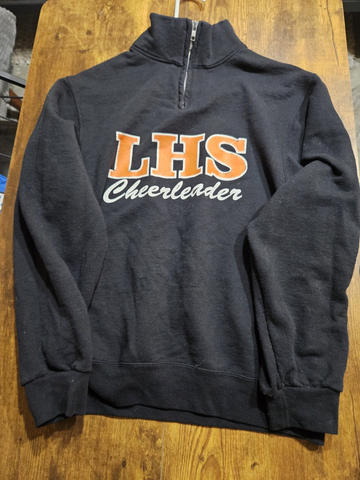 JERZEES Teens S Black Cotton 1/4 Zip Collared Cheerleaders Graphic Sweatshirt