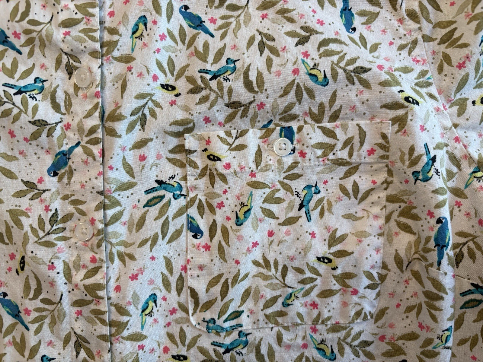 Croft & Barrow Women XL Bird Floral Roll Tab Sleeve Button Front Shirt Cotton