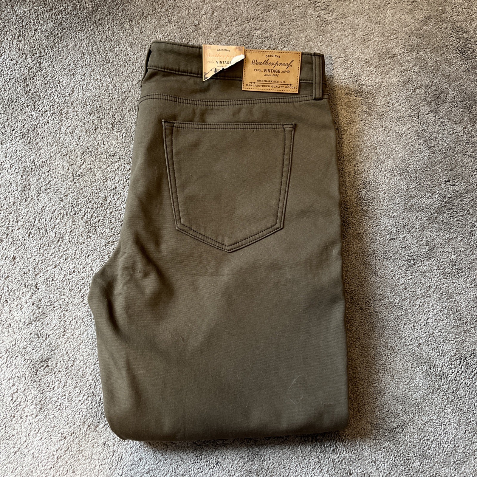 Weatherproof Vintage Men Fleece Lined Pants 40×30 Stretch Canvas Green