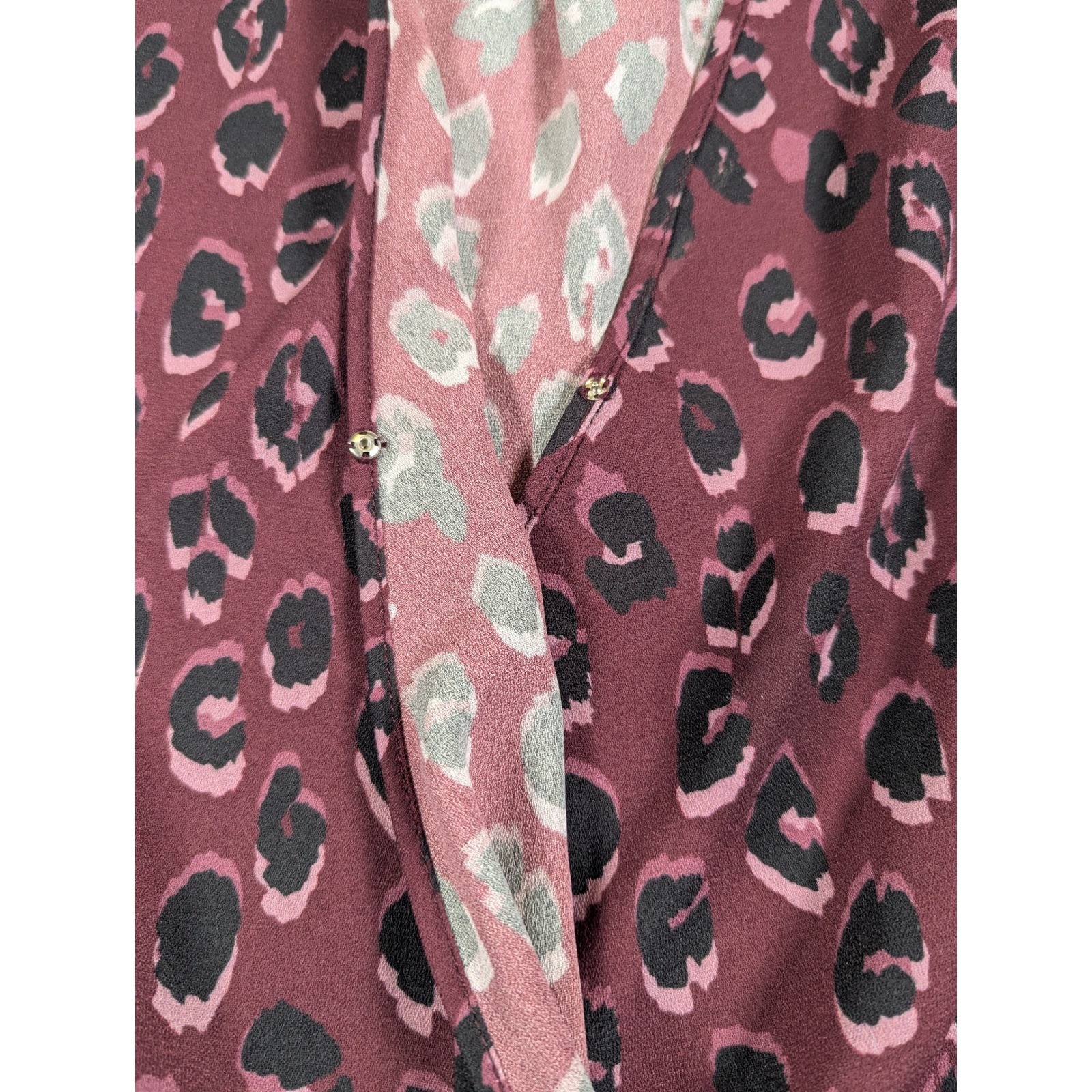7 For All Mankind Womens Leopard Print Surplice Blouse Burgundy Pink Small