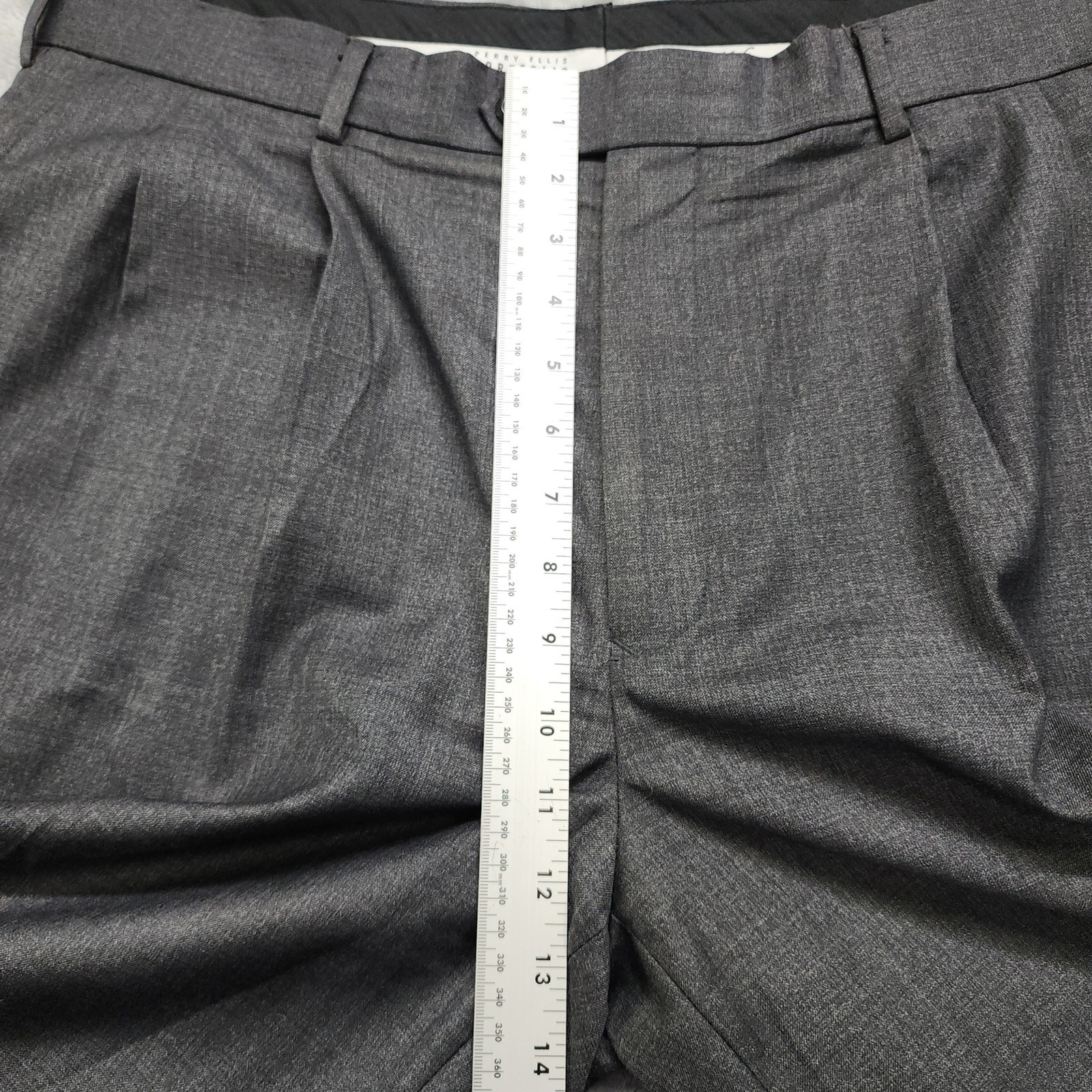 Perry Ellis Portfolio Dress Pants Mens 38/30 Gray Pleated Cuffed Polyester Rayon
