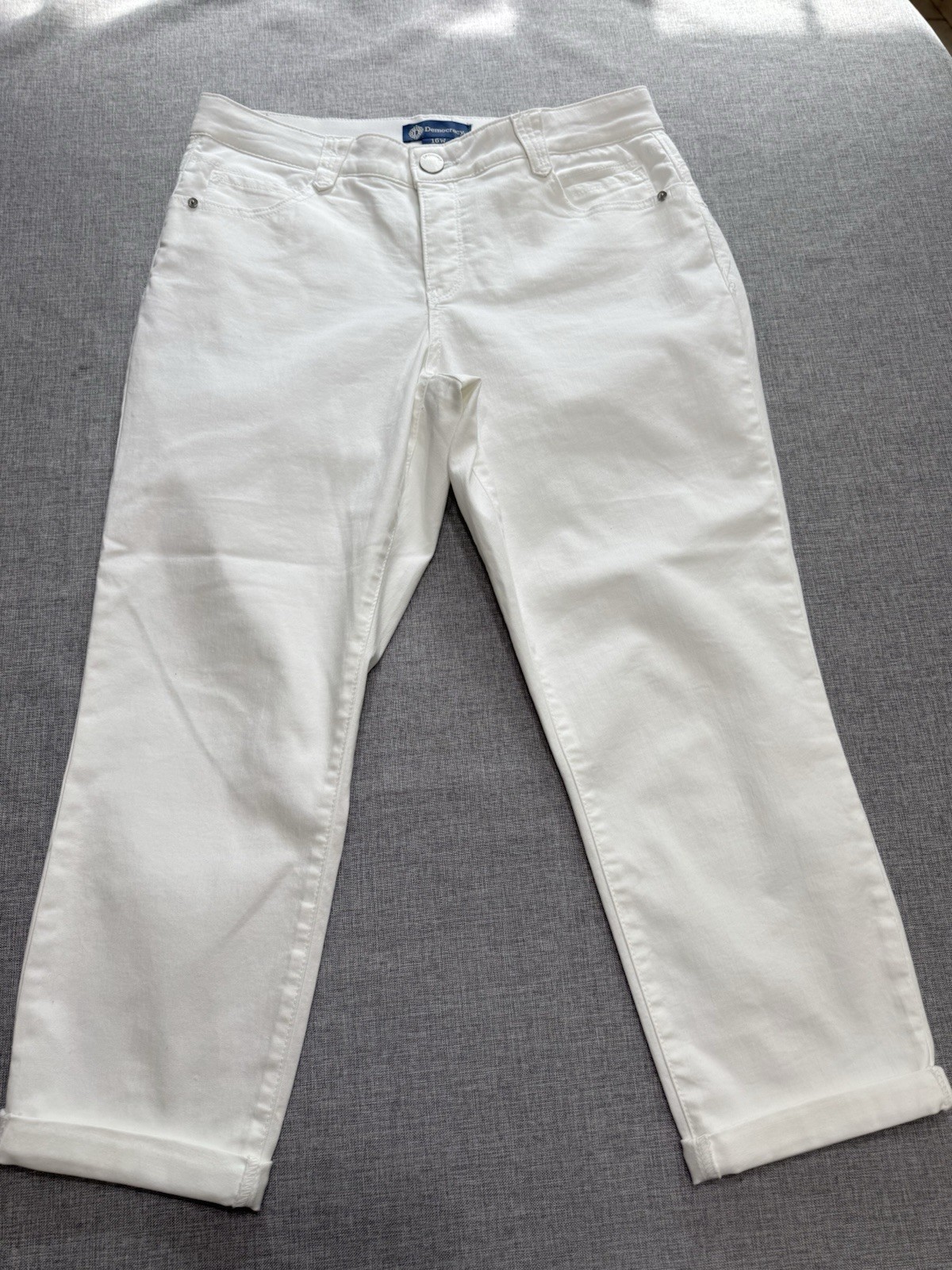 Democracy Ab Solution Optic White Ankle Skimmer 16W Cropped Jeans Stretch Denim