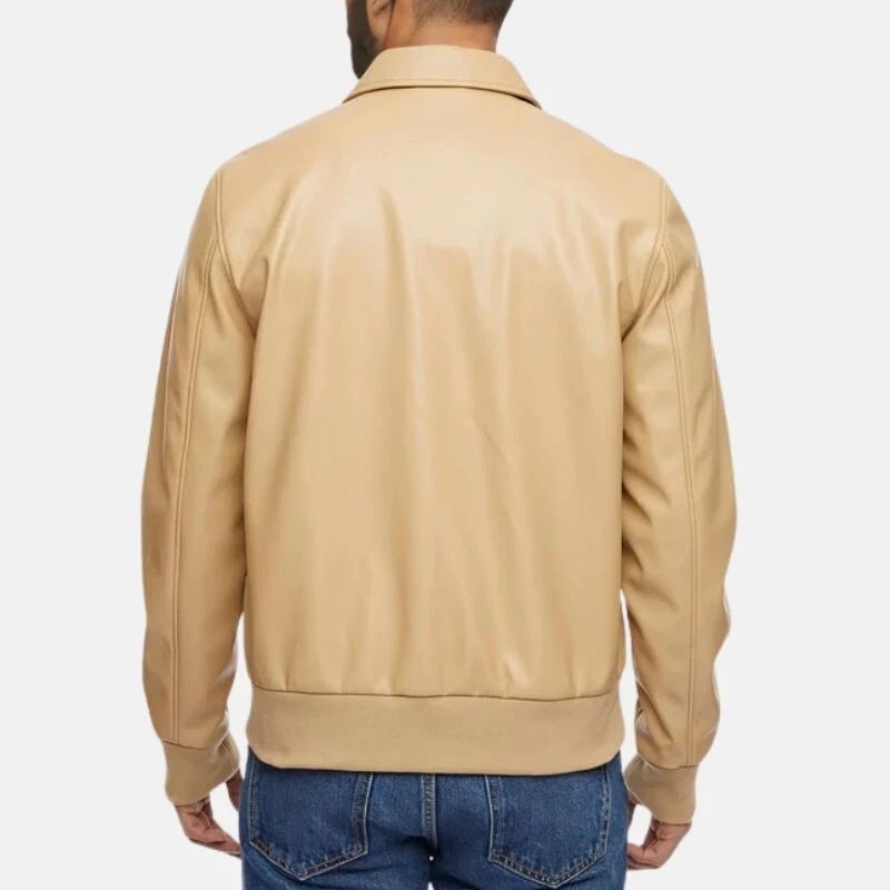 NEW Men’s Beige Bomber Leather Jacket Pure Lambskin Size S M L XL XXL Customize
