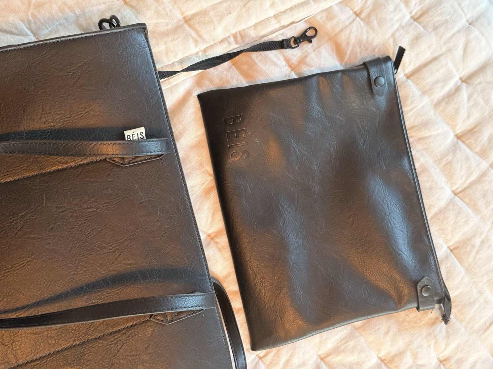 BEIS Large Black Work Tote Bag Zip Closure Detachable Shoulder Strap