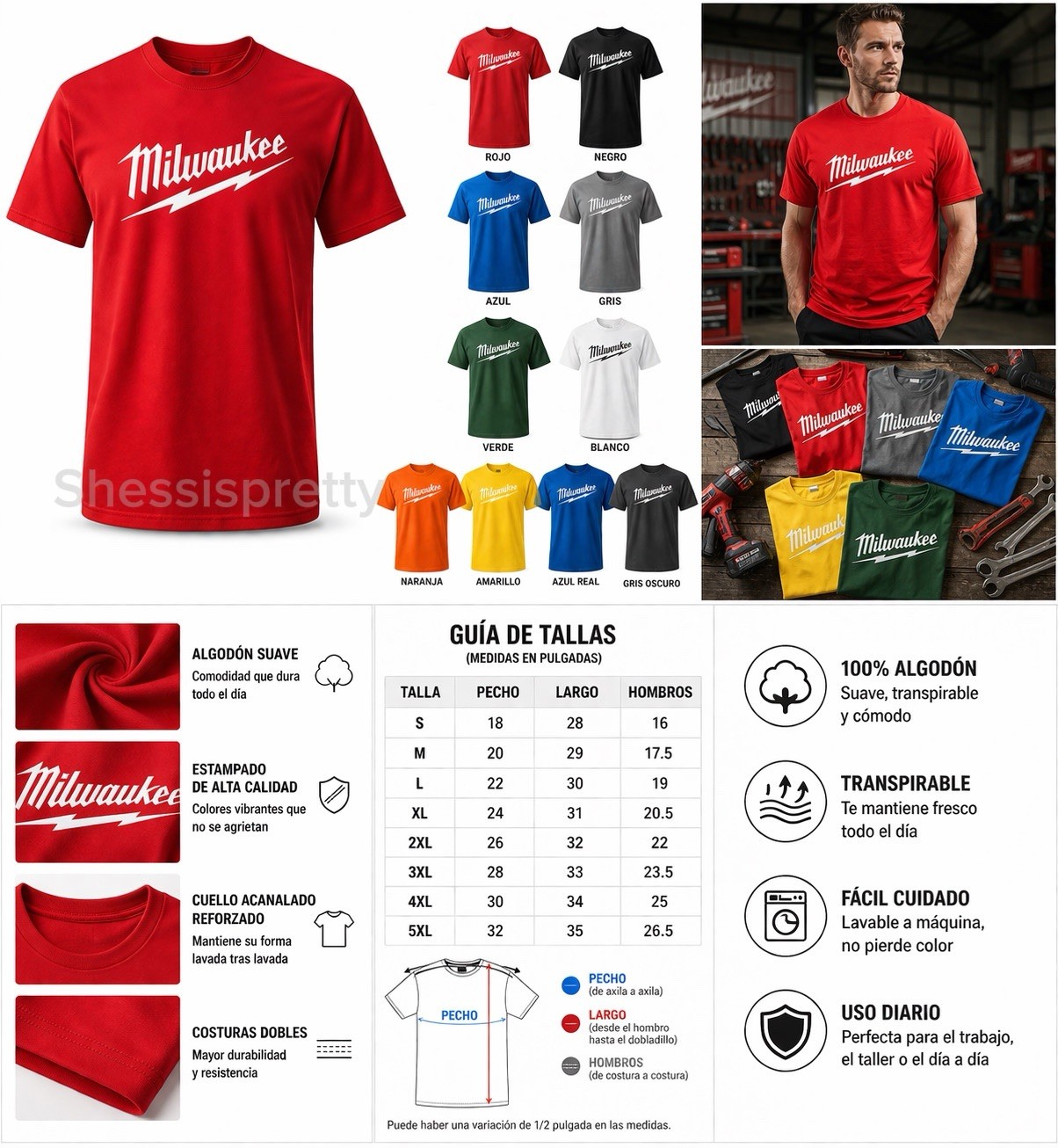 Milwaukee Shirt Men’s Clothing Milwaukee Tools Equipment Size S-2XL,