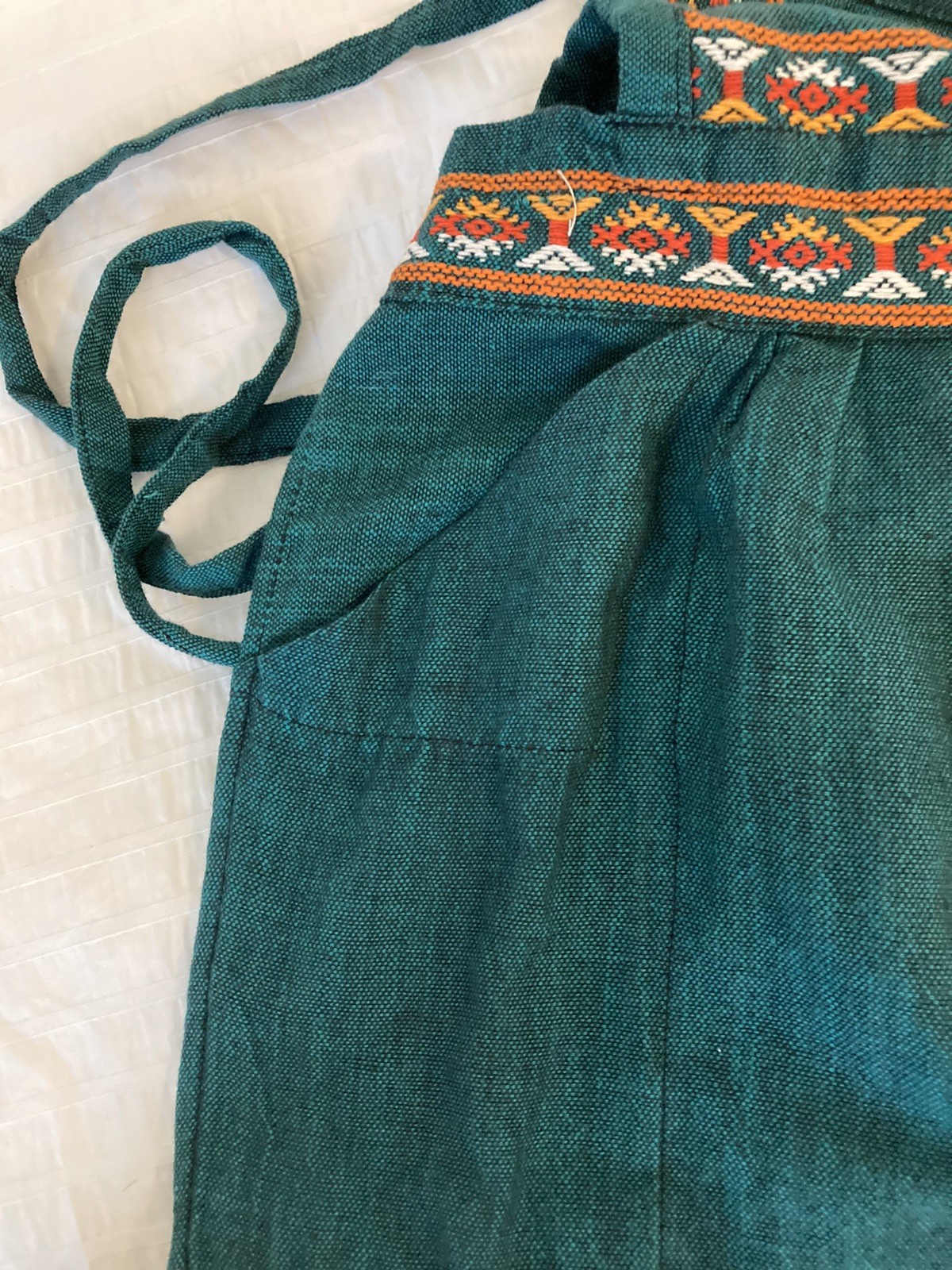 VTG Guatemala Boho/Tuscan Colors Embroidered Bib Apron Color Teal One Size