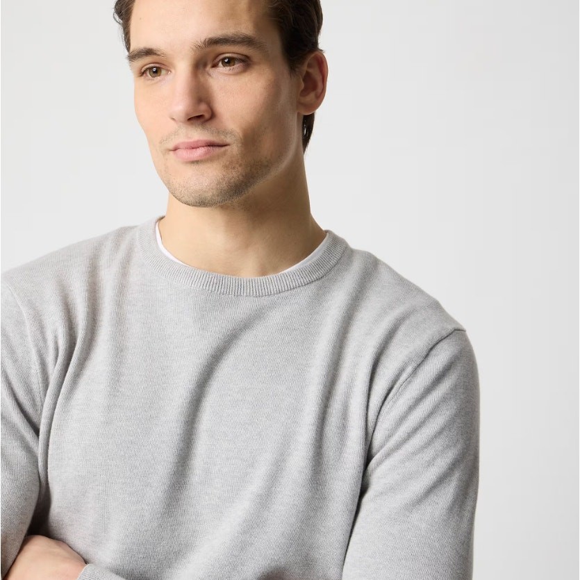J.Crew Cotton Crewneck Sweater-Tee S Heather Quarry Pullover Long Sleeve Stretch