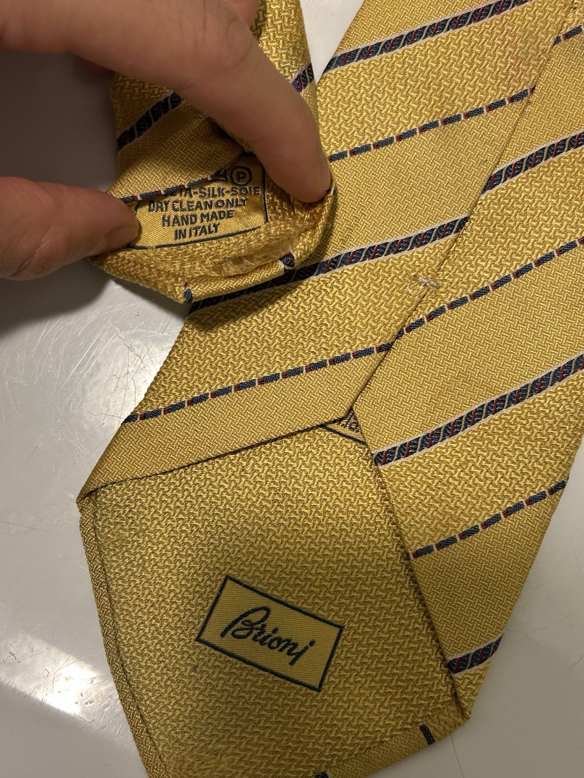 Brioni Men’s Yellow Silk Tie Striped Made In Italy