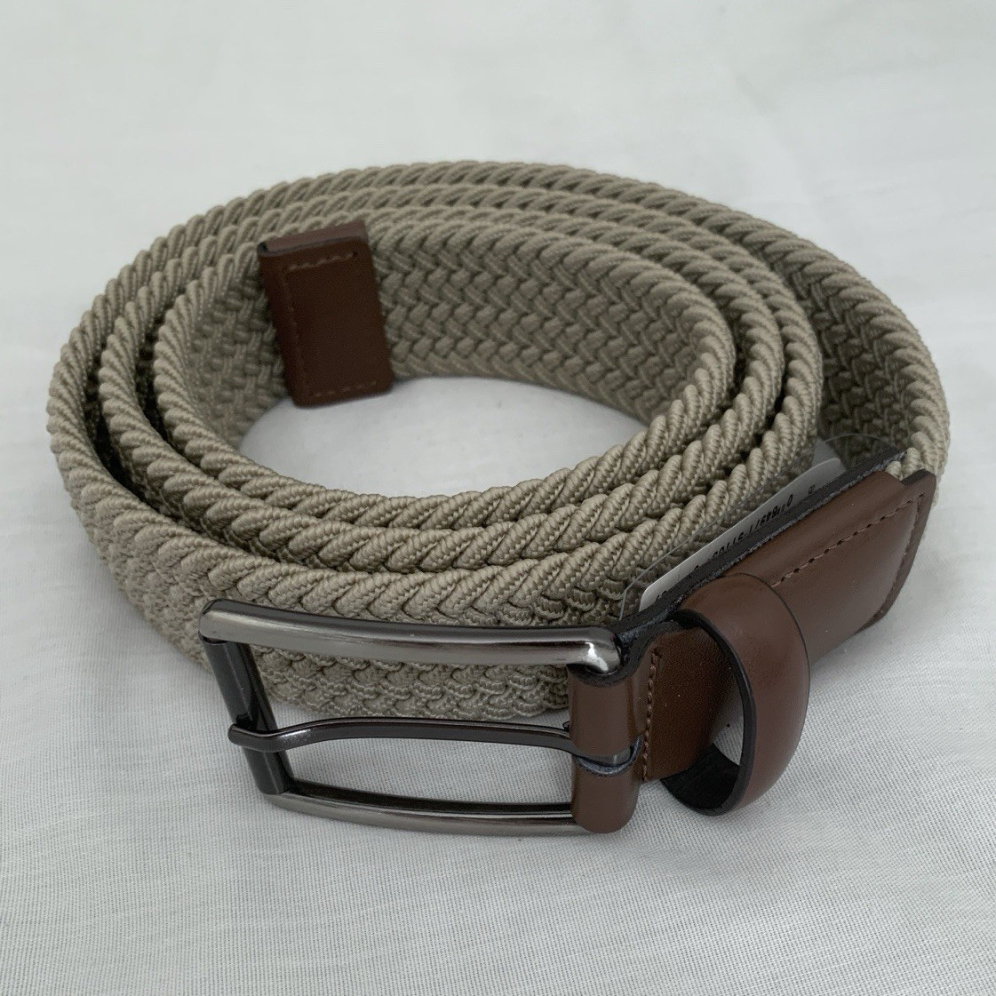 Grand Slam Mens Braided Stretch Golf Belt 44 NWT Khaki Beige Tan Leather Trim