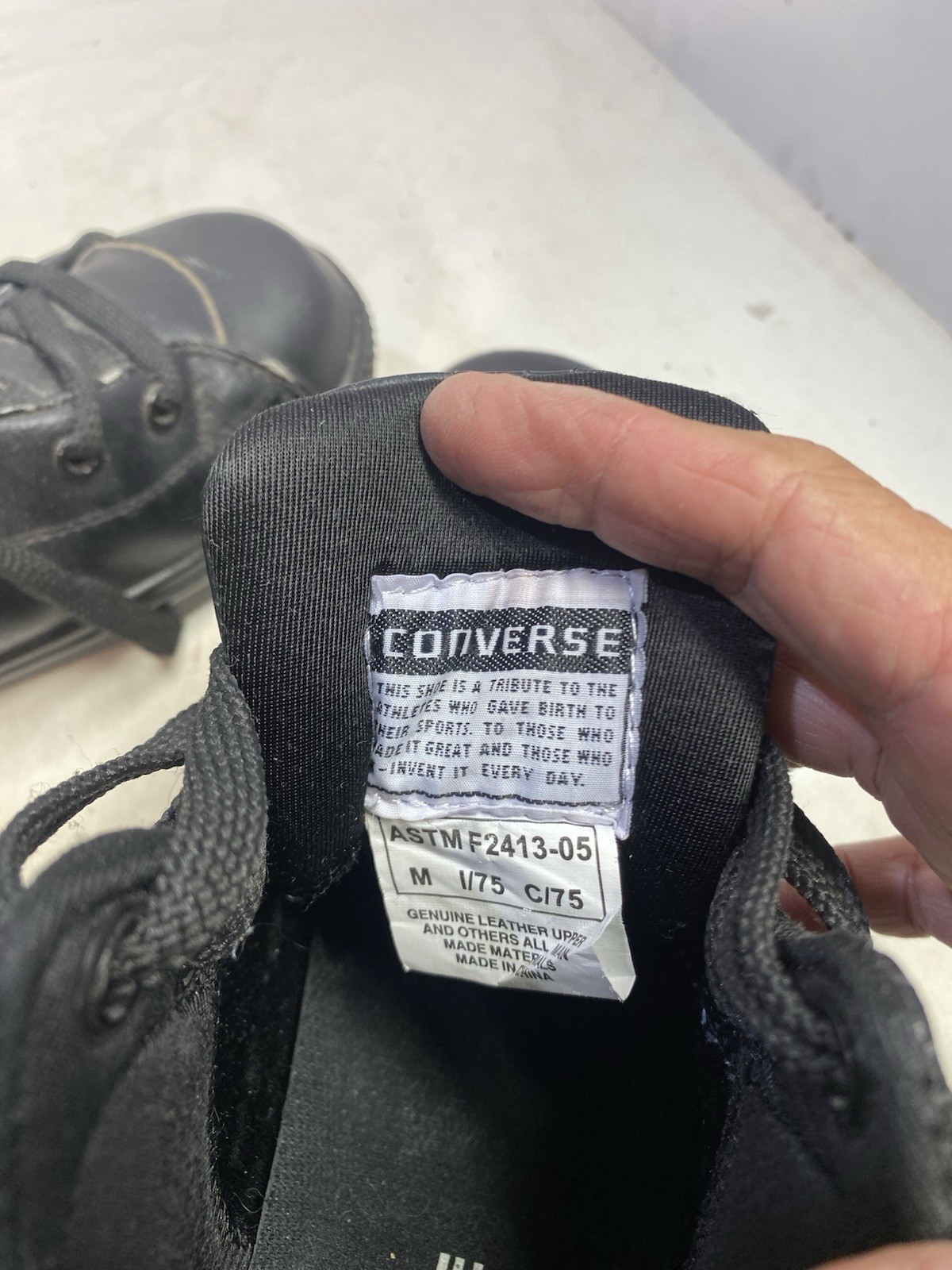 CONVERSE Black ASTM F2413-05  M I/75 C/75 EH STEEL TOE BOOTS SIZE 14M Excellent
