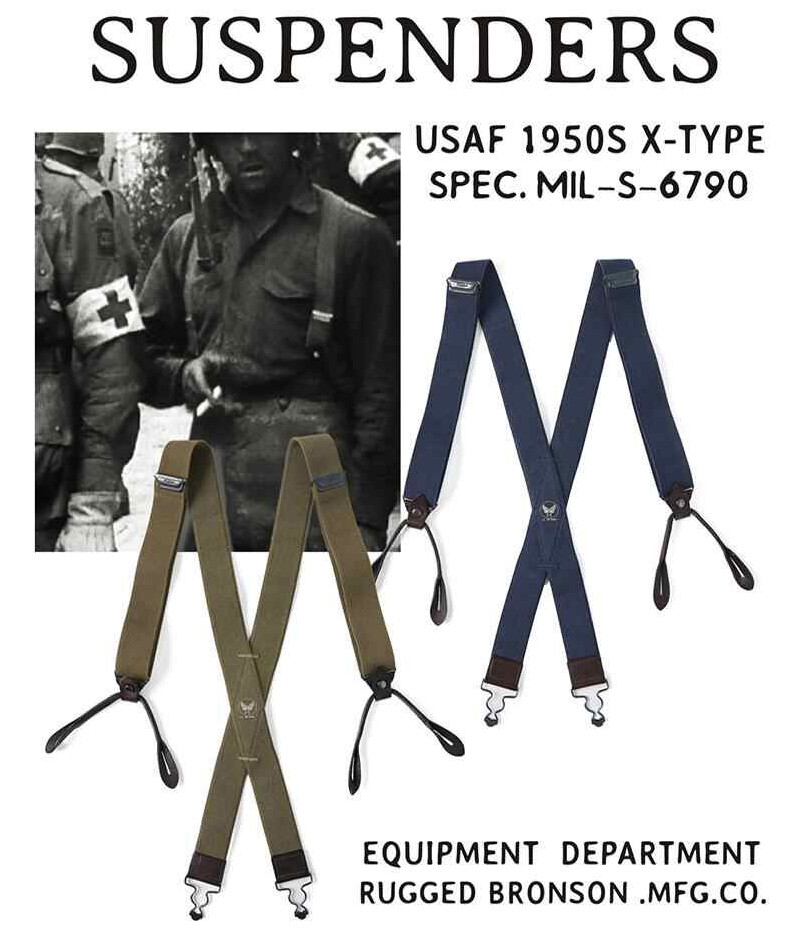Bronson USAF X-Back Genuine Leather Suspenders Adjustable Elastic Straps Braces