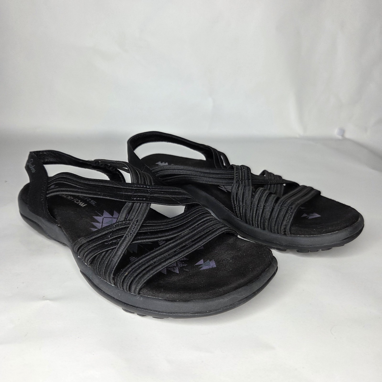 Skechers Women’s Size 7 Black Reggae Slim Simply Stretch Memory Foam Sandals