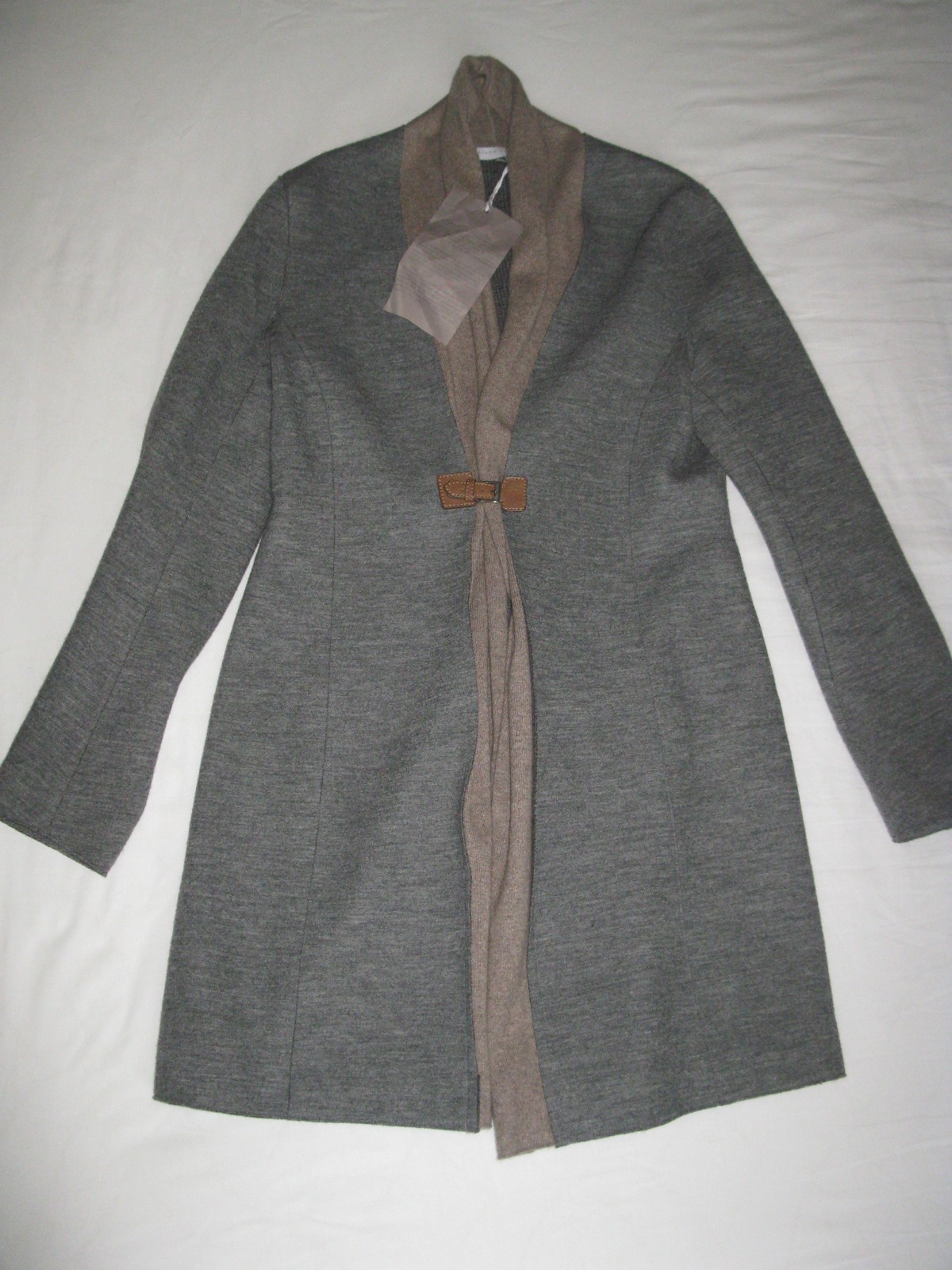 NWT FABIANA FILIPPI Gray Wool Coat with Leather Buckle Size IT46