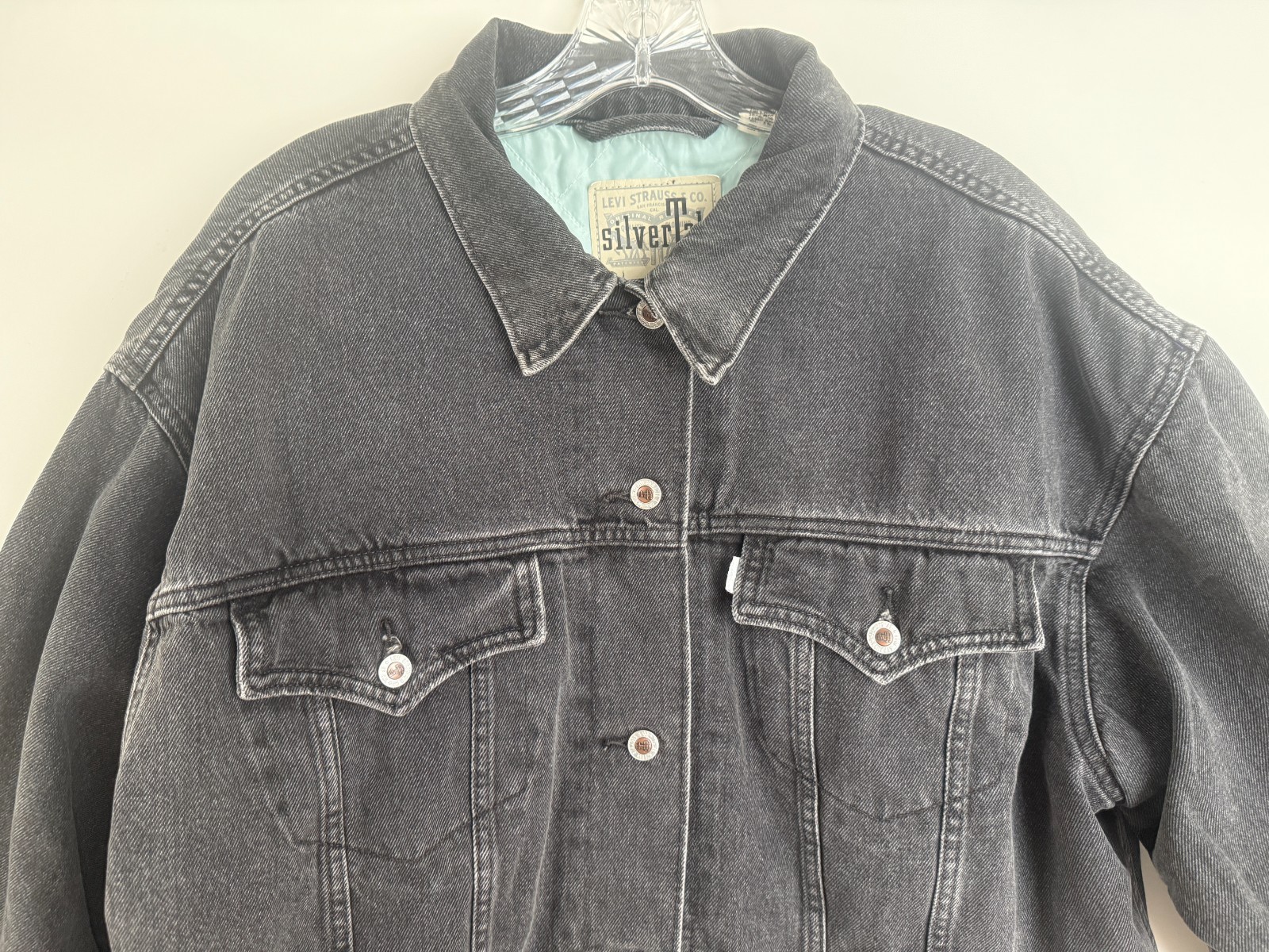 VTG 90s Levis SilverTab Mens Loose Fit Denim Trucker Jacket Washed Black XL