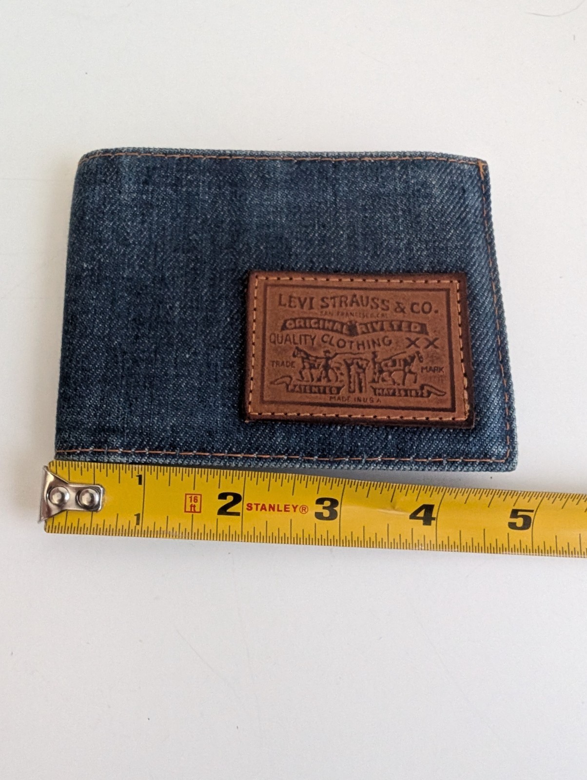 Vintage Levi Strauss denim leather wallet bifold two horse patch steerhide USA