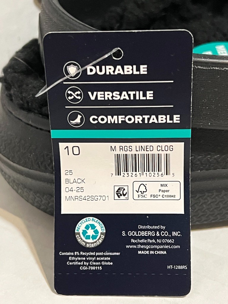 RUGGED SHARK – RGS Lined Clog – Men’s – Size: 10 – Color: Black – MNRS42SG701