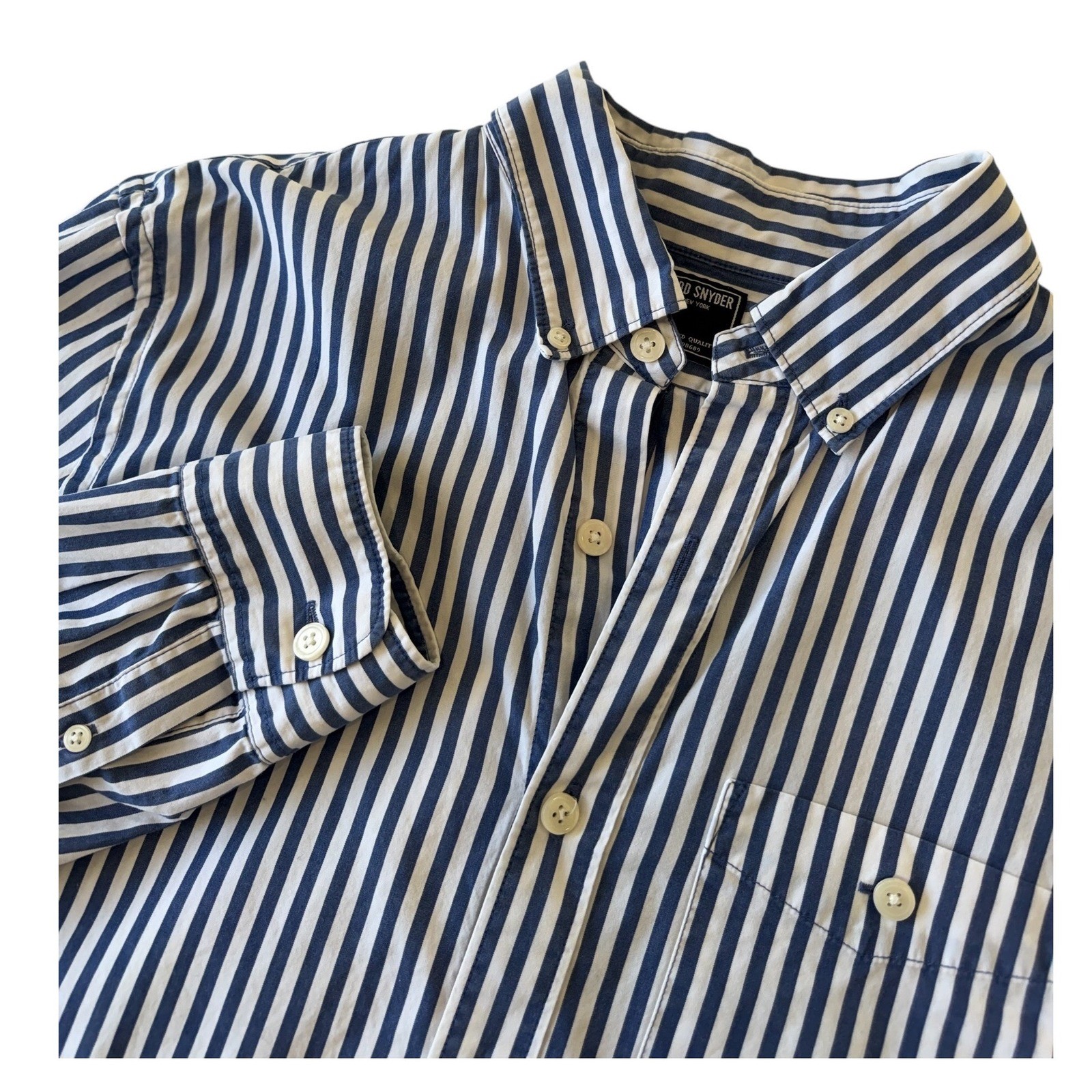 Todd Snyder Mens Blue Striped Button Down Shirt Large Tailored Crisp Poplin