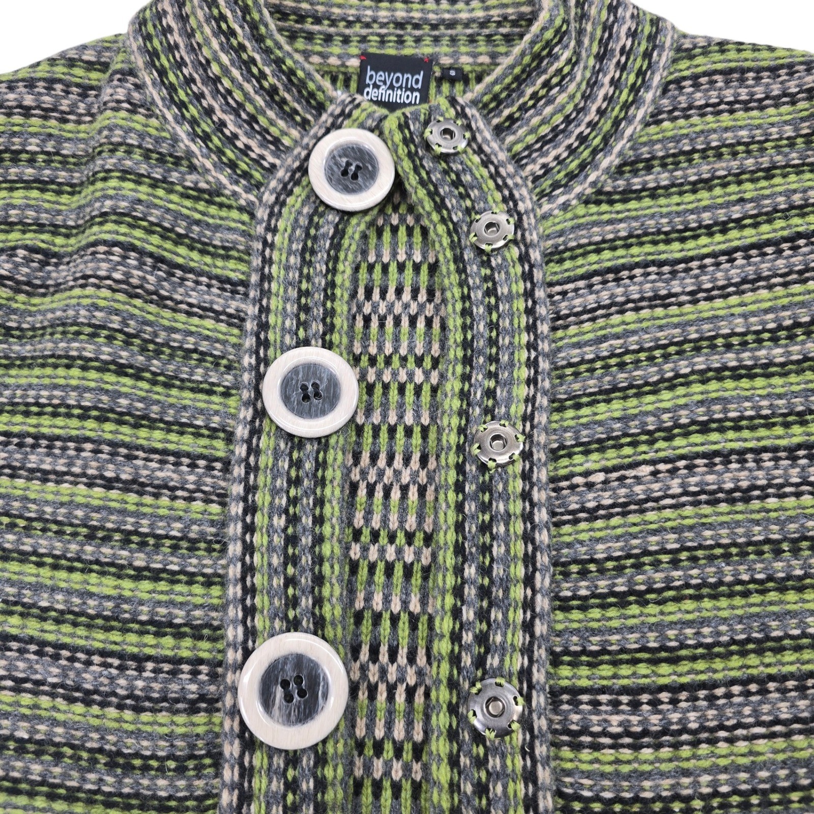 Beyond Definition Wool Blend Striped Mock Neck Cardigan Sweater Green Grey S