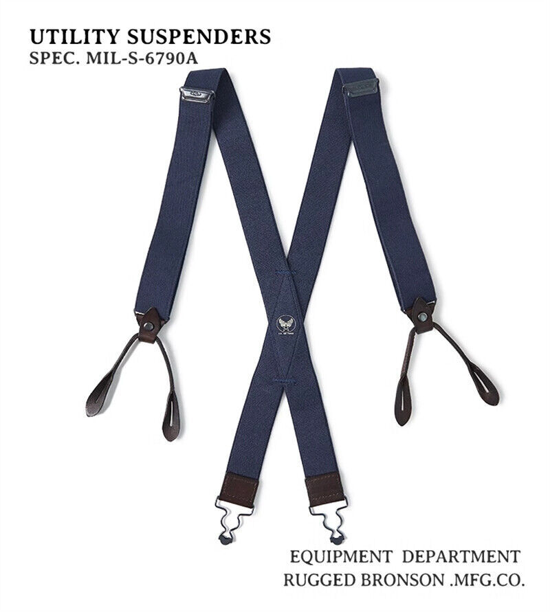 Bronson USAF X-Back Genuine Leather Suspenders Adjustable Elastic Straps Braces