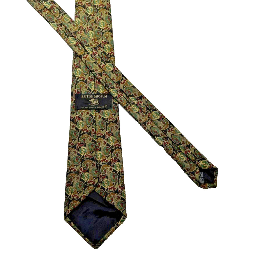British Museum Celtic Geo Neck Tie Silk Gold Multicolor England 3 1/2×58 in