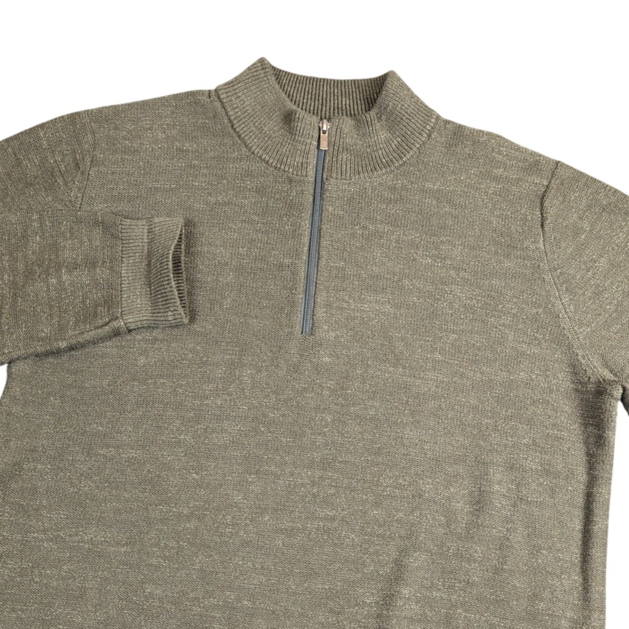 LL Bean Mens XL Organic Cotton Quarter Zip Sweater Olive Green Marl 510592