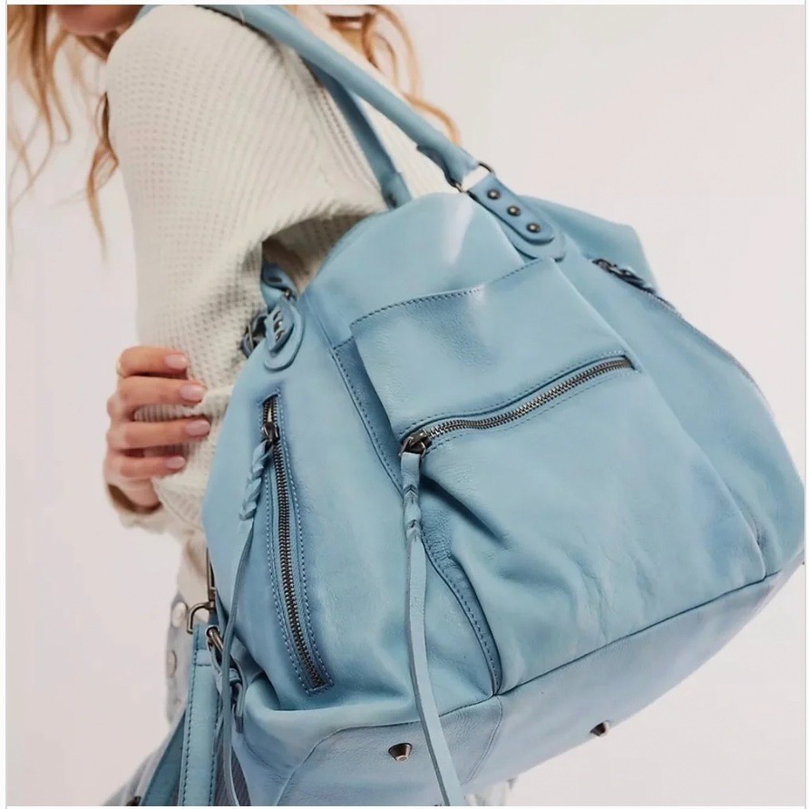 Free People BIG Emerson Tote Bag Washed Sail Blue NWT