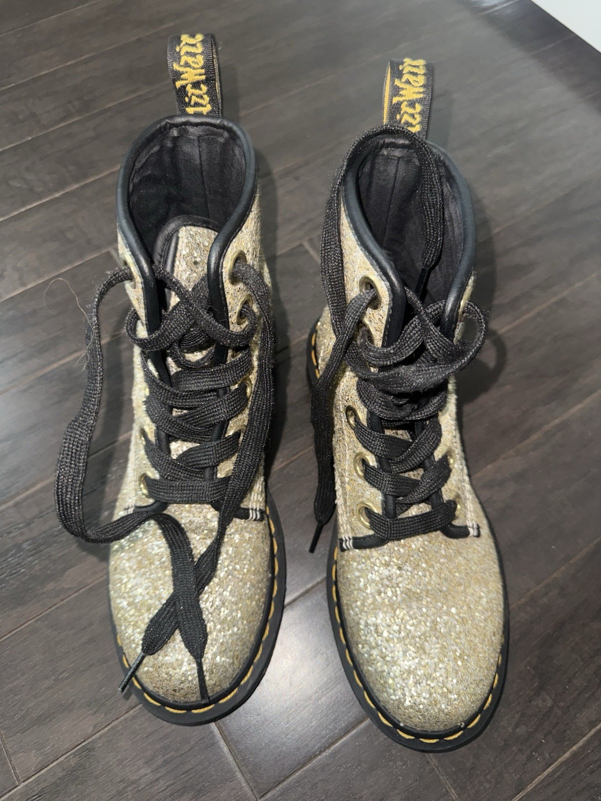 Dr. Martens 1460 Farrah Women’s Gold Glitter Canvas Lace-Up Ankle Boots US 7