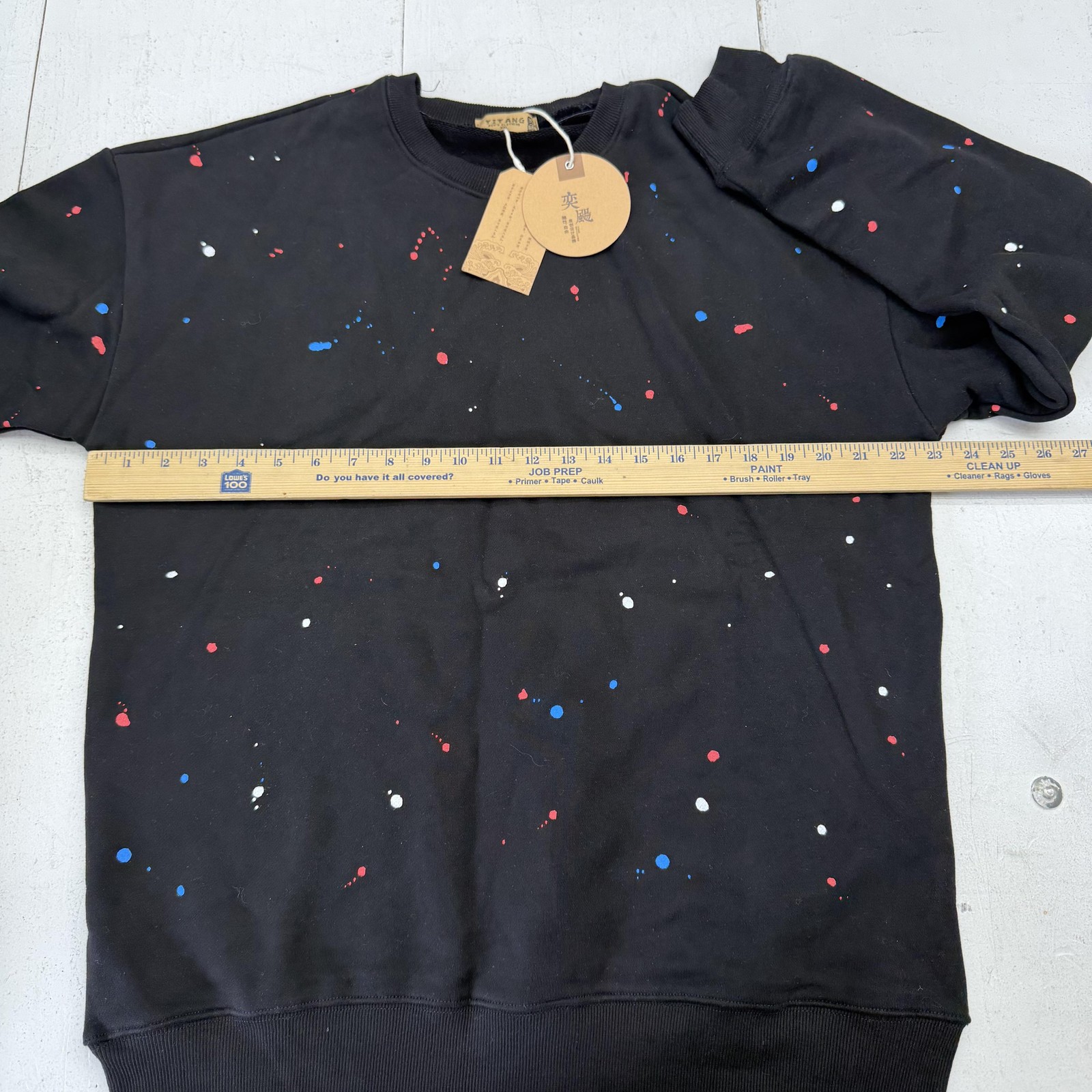 YIYANG Sweatshirt Mens 2XL Black Paint Splatter Fleece Crewneck Pullover