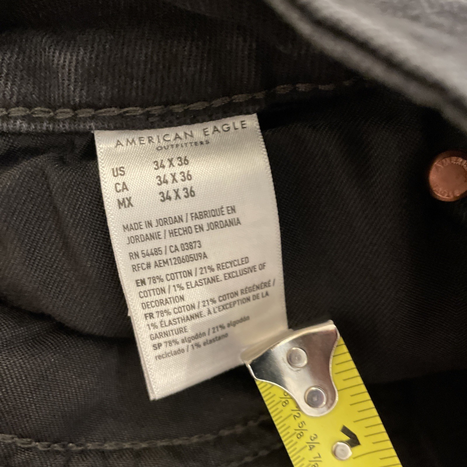 New American Eagle Athletic Straight Jeans Men’s 34×36 Black Airflex Stretch NWT