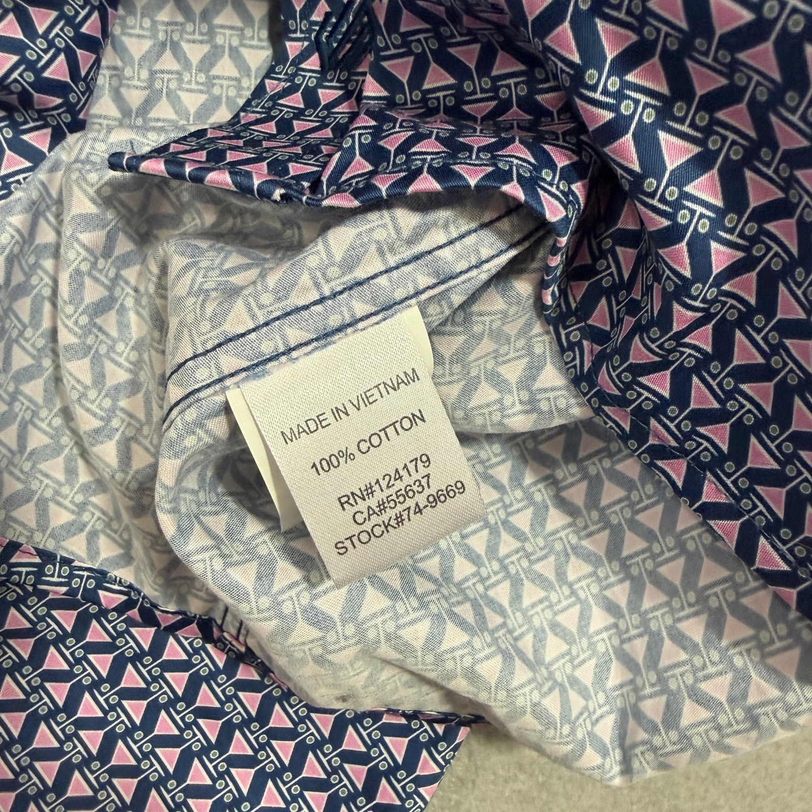 Johnston & Murphy Martini Print Button Up Shirt Mens 3XL Blue Pink Flip Cuff NEW
