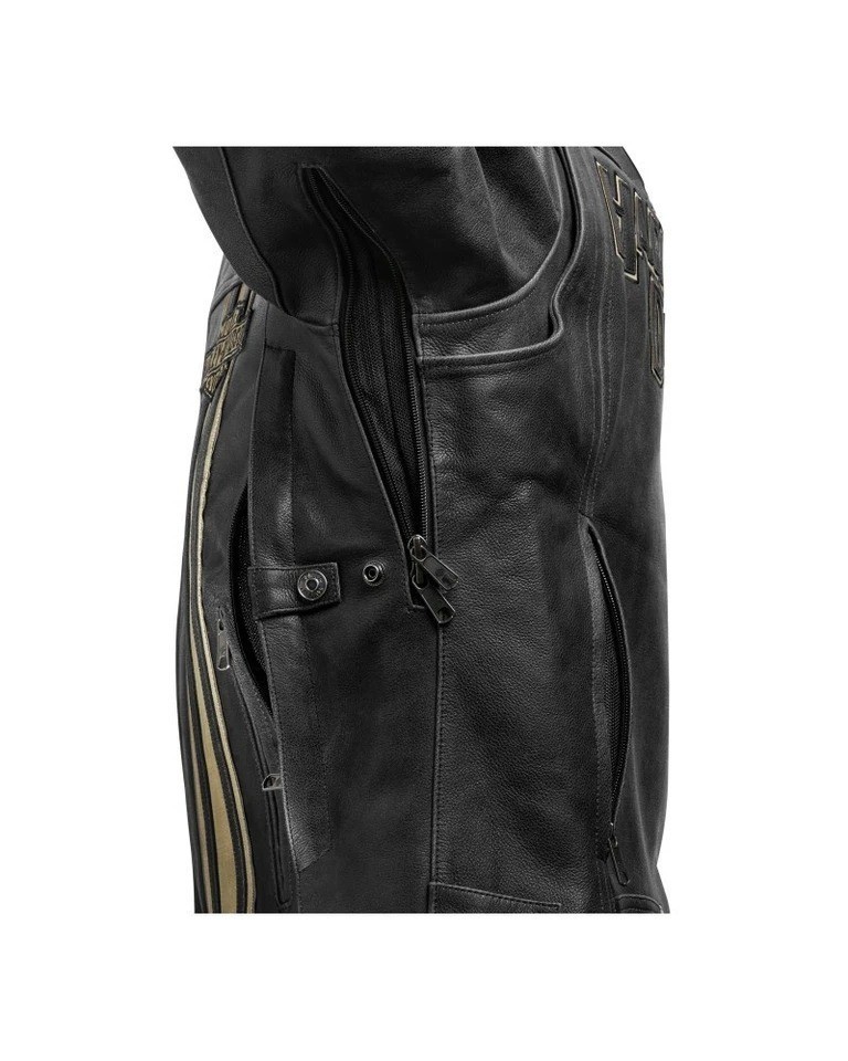H-Davidson Jacket Men’s Triple Vent Passing Link Leather Motorcycle Biker Jacket