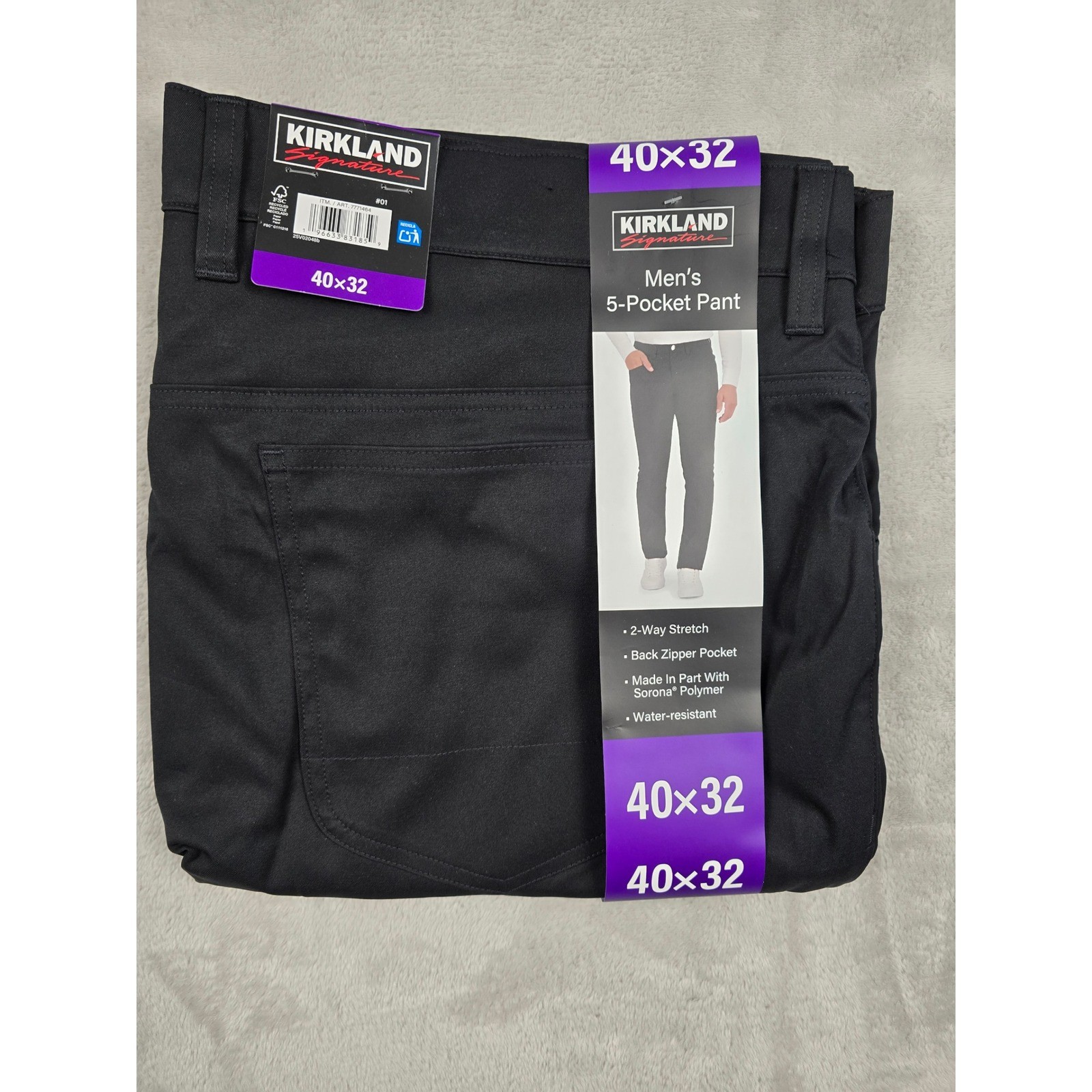 Kirkland Signature 5-Pocket Pants Mens 40×32 Black 2-Way Stretch Water-Resistant