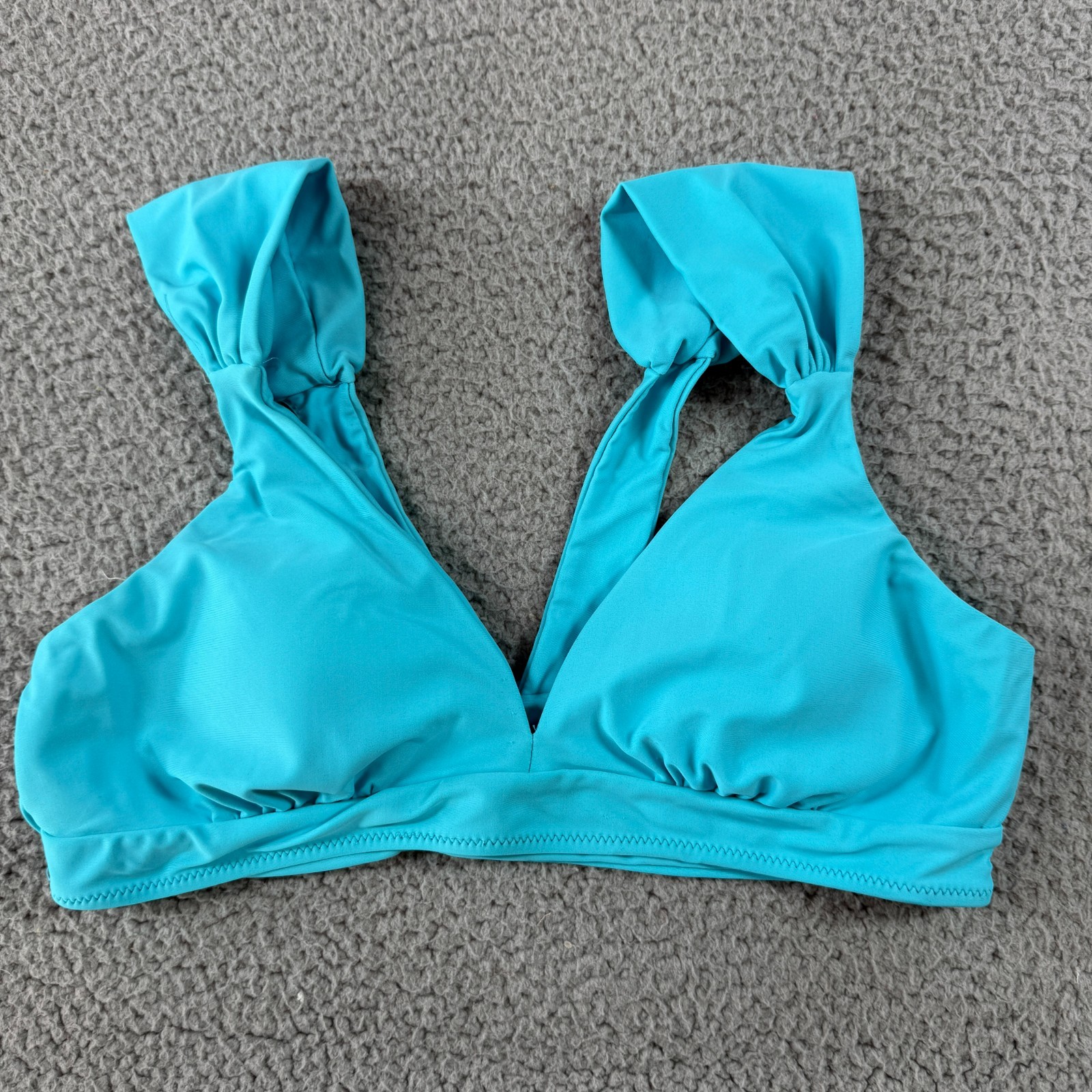 Unbranded Blue Womens L Deep Plunge V-Neck Ruched Removable Pads Swim Bikini Top