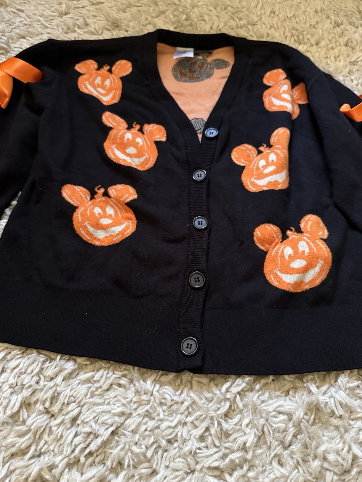 Women’s Disney Mickey Mouse Halloween Pumpkin Button-Front V-Neck Cardigan M
