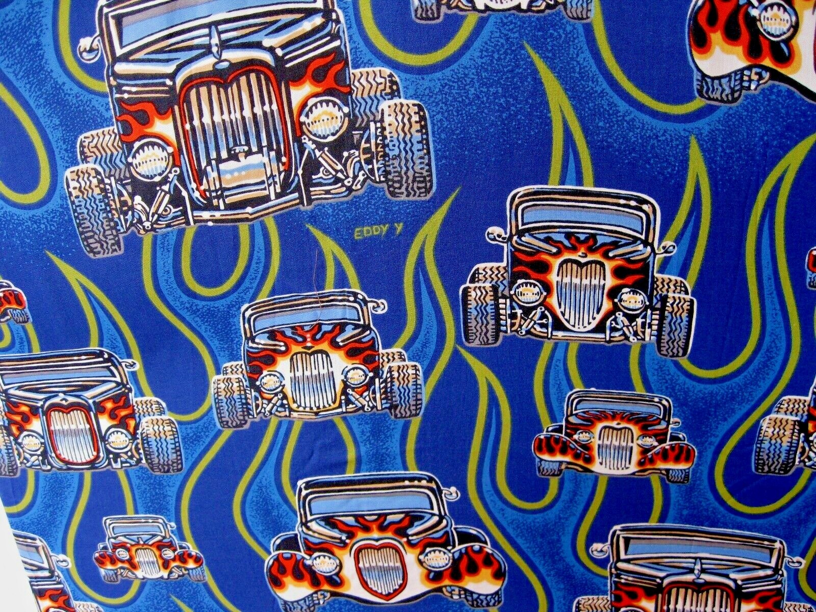 NEW REYN SPOONER BEAUTIFUL OLD SCHOOL HOTRODS STREET RODS 100% RAYON BLUE RARE L