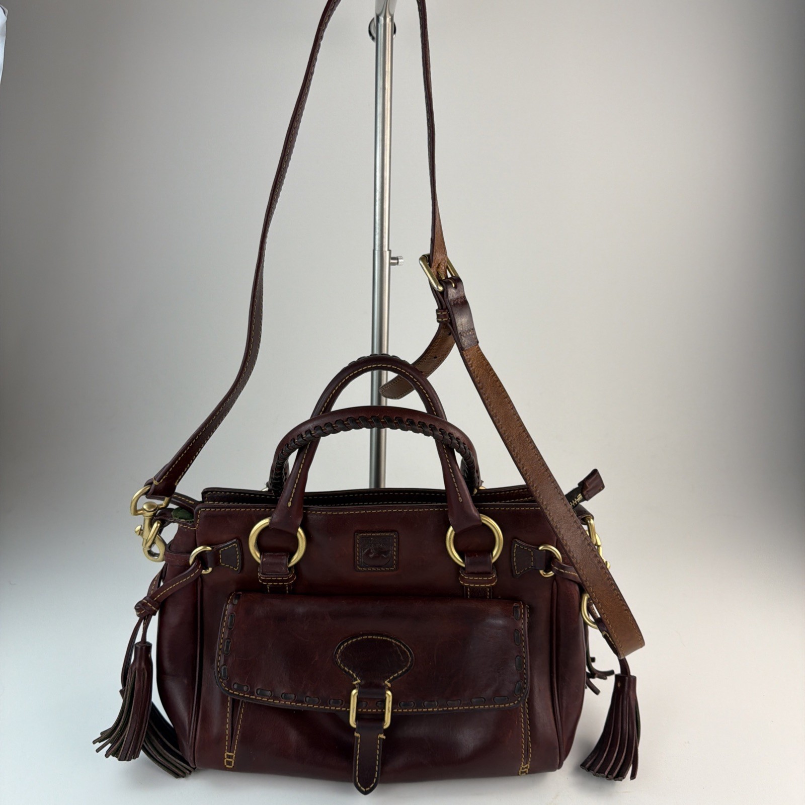 Dooney Bourke Dark Brown FLORENTINE Italian Leather Medium Size Satchel Purse