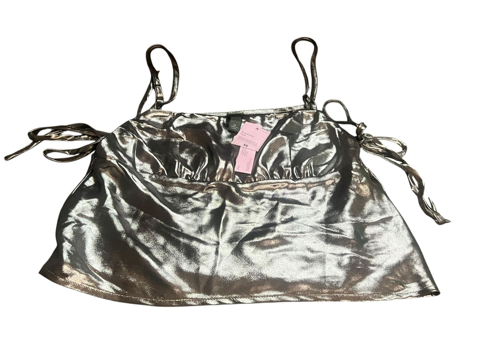 Wild Fable Women’s Metallic Silver Satin Cropped Tank Top