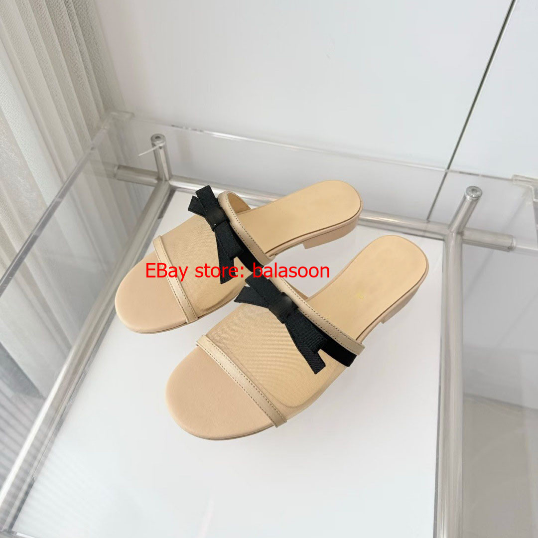 bow low-heeled slippers spring and summer 2026 mesh slippers comfortable 35-40