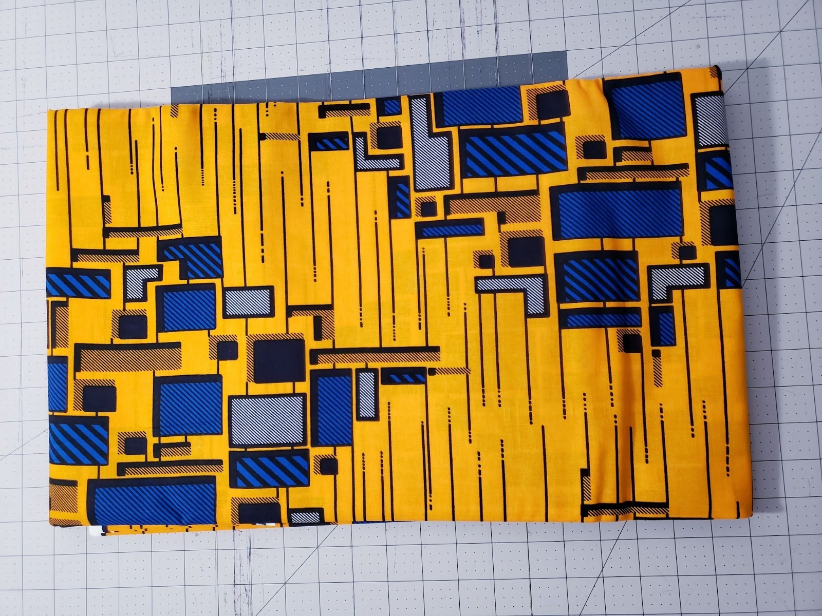 African Print Head Wrap Yellow Blue Black Ankara Style Scarf 70 x 22